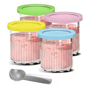 Ice cream containers, 4-pack for Ninja Creami Deluxe with scoop, 