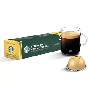 Creamy Vanilla, Sweet vanilla and biscuit scent. Intensity: 5, Starbucks Nespresso Vertuo Coffee Capsule