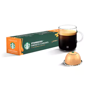 Smooth Caramel, Creamy notes of caramel and vanilla. Intensity: 5, Starbucks Nespresso Vertuo Coffee Capsule